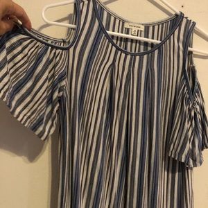 Maxx studio open shoulder blue striped top